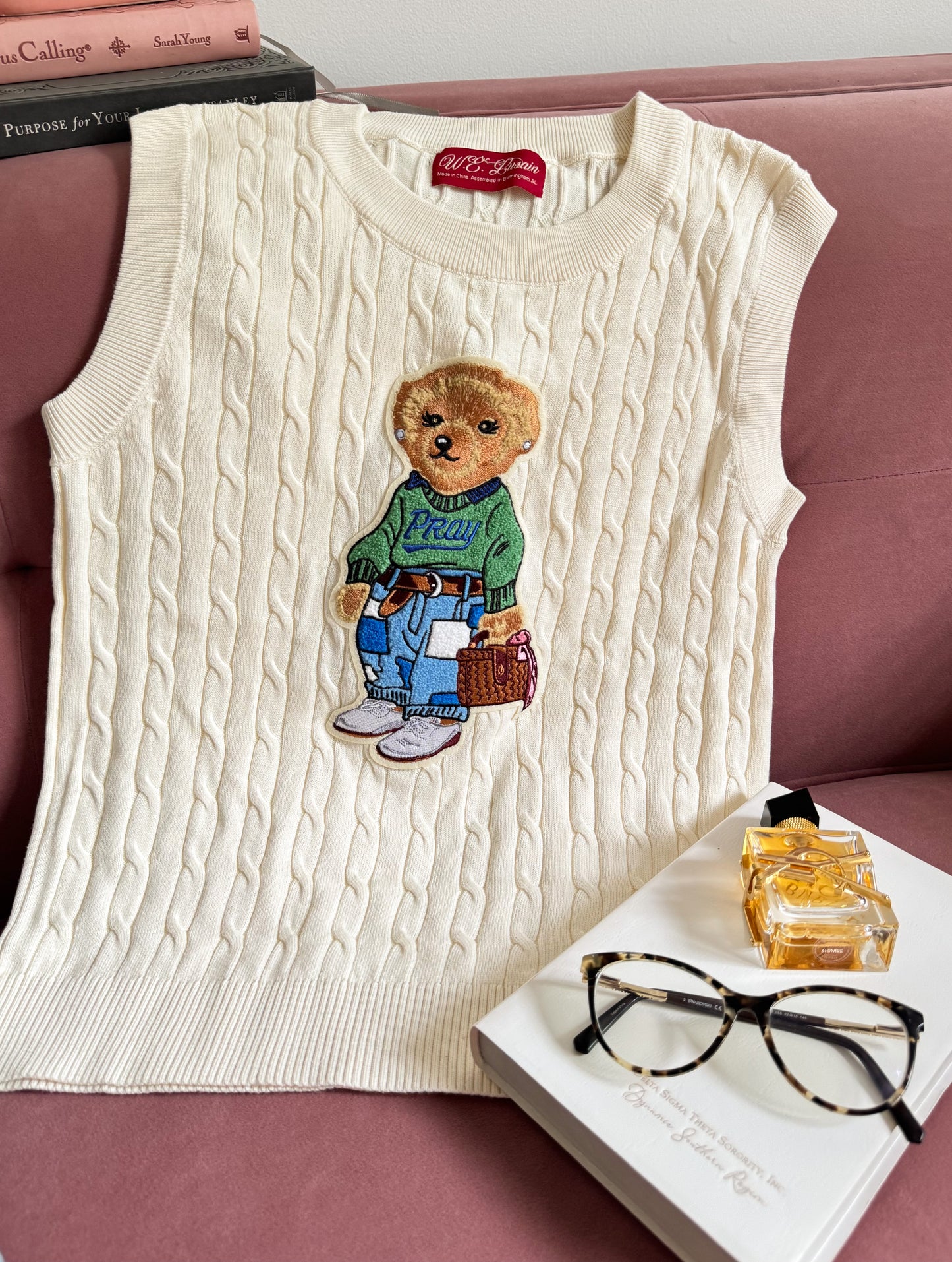 "Pray" Bear - Women's Sleeveless Cable Knit Top