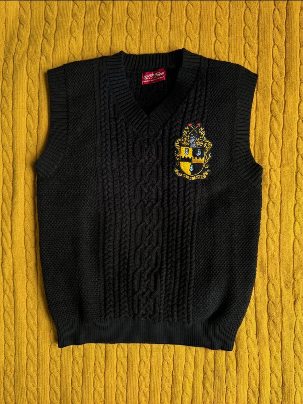 Black Cable Knit Vest with Shield