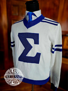 Blue Sigma / White V-neck