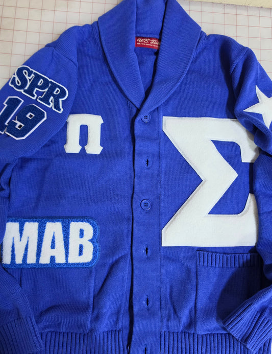 Sigma Blue Patchwork Cardigan (available May, June, & July only)