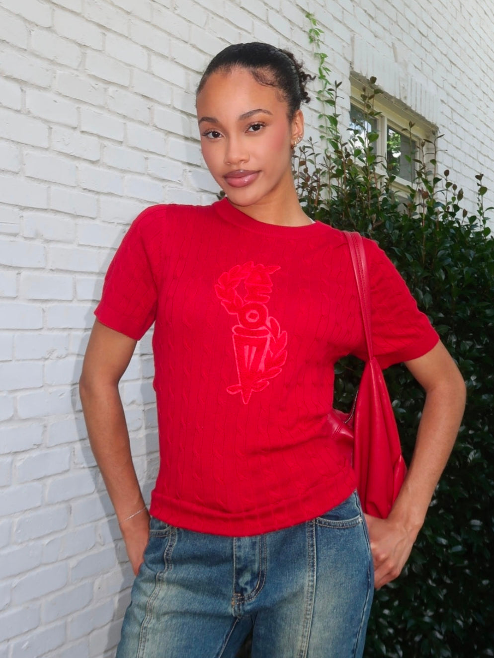 DST Cable Knit Crew (Red)