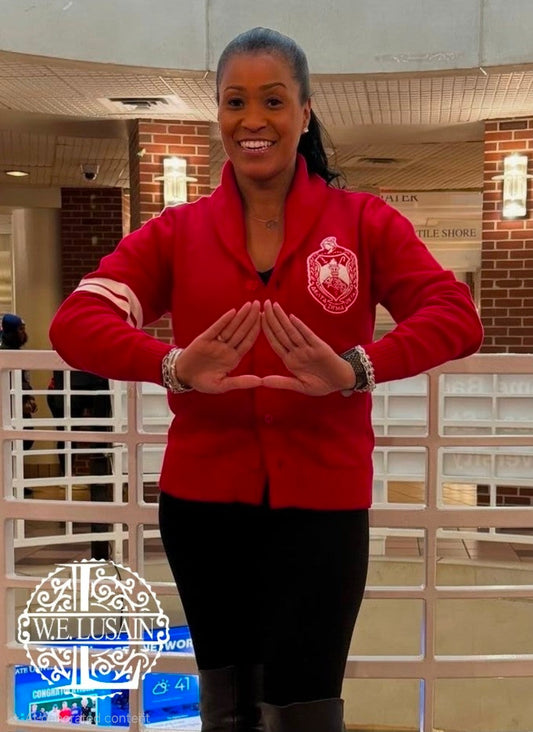 Diva Red Shawl Cardigan (Front Emblem Only)