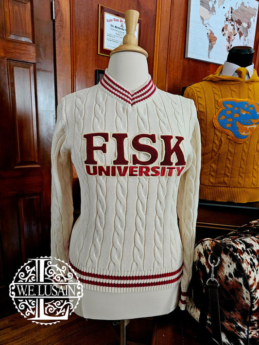 Fisk Vneck Unisex (Crimson and Cream)