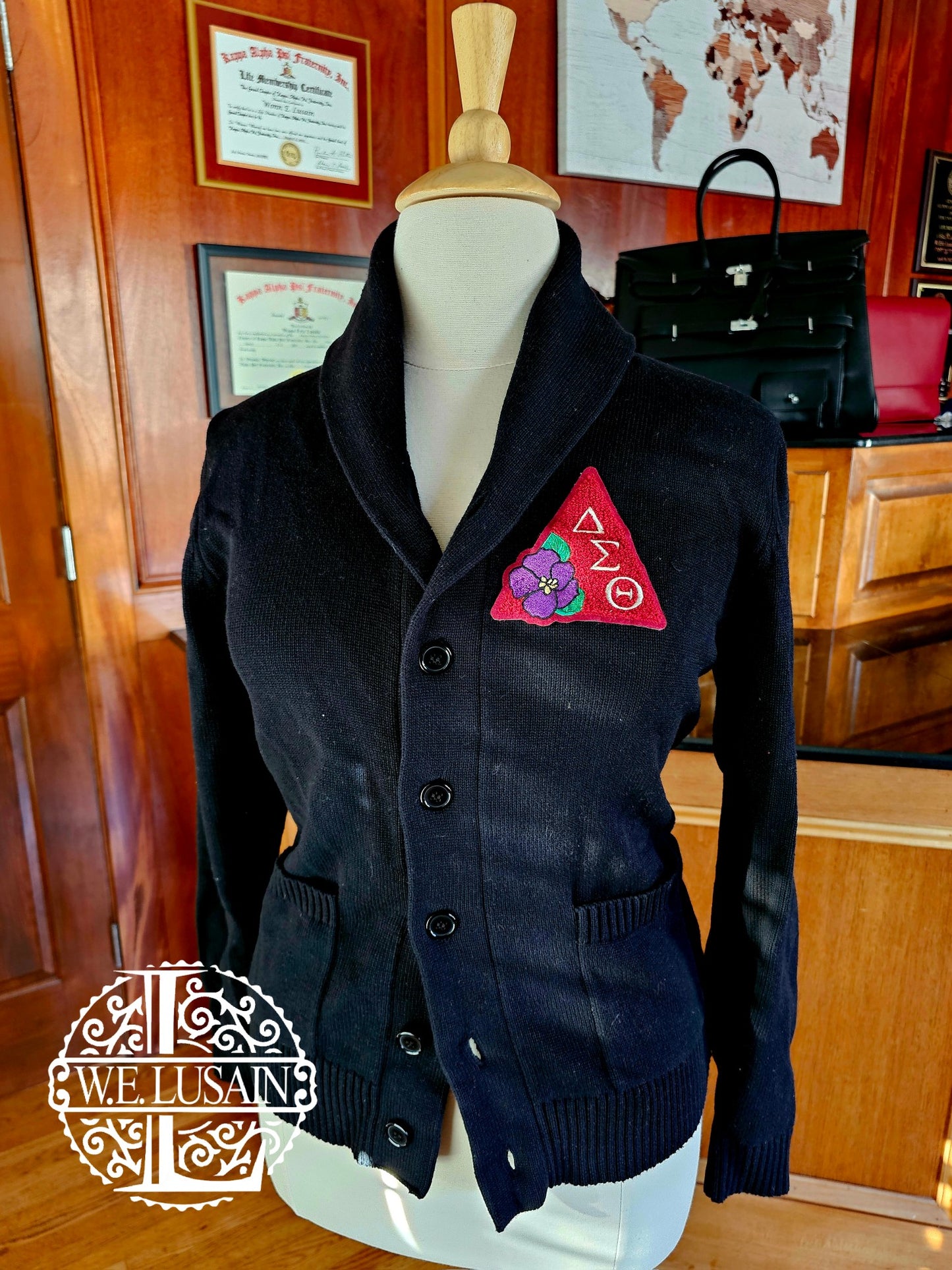 Black Shawl Cardigan (Front Emblem Only)