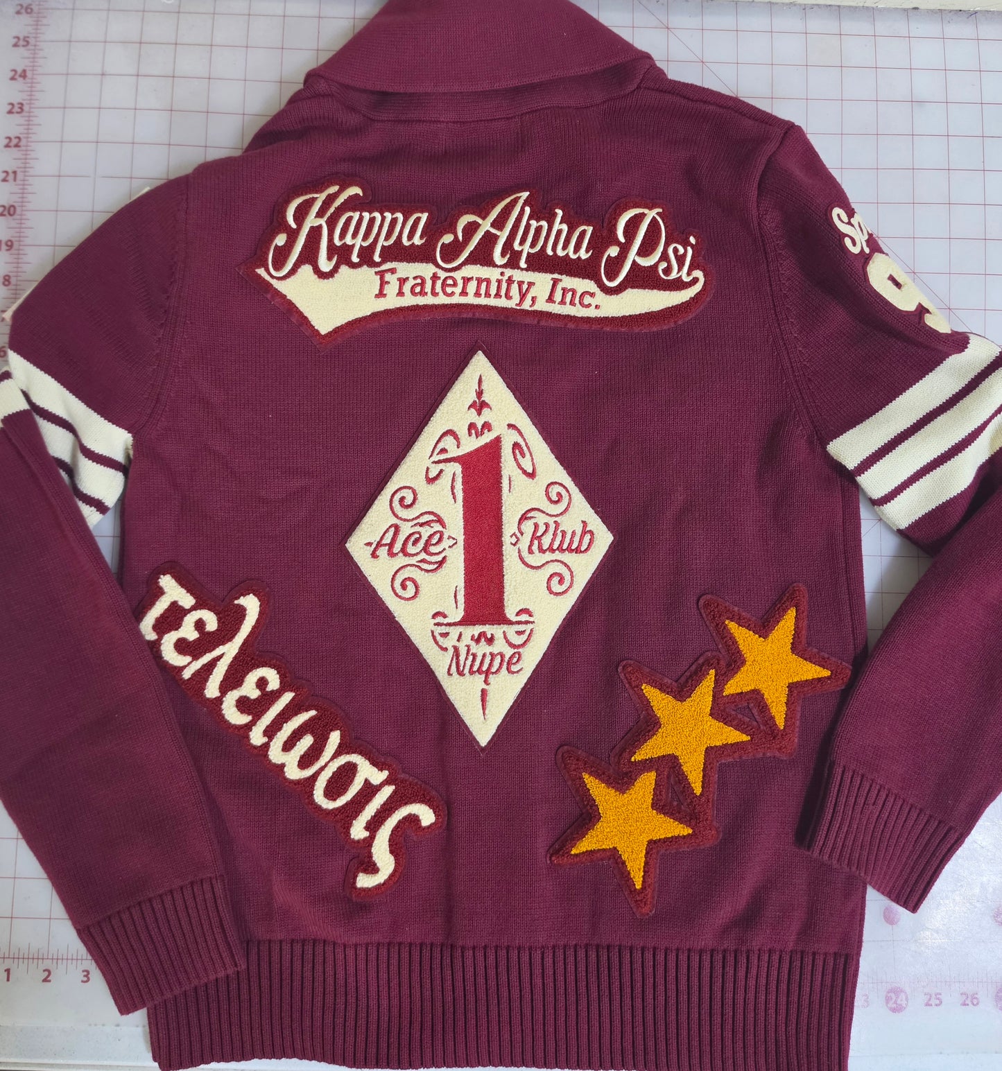 Crimson Patchwork Cardigan (available May, June, & July only)